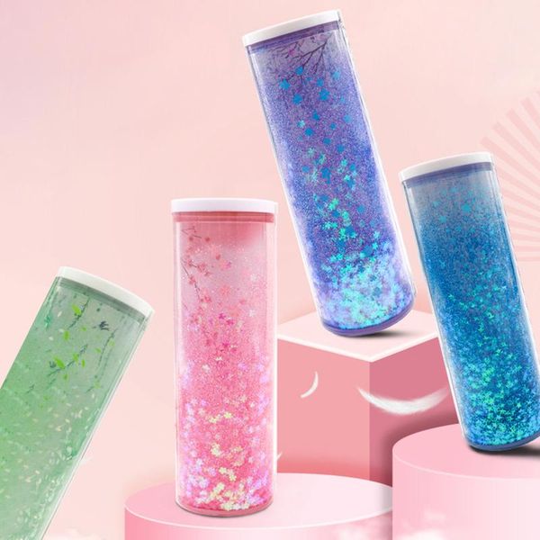 

pencil bags nbx cases multifunctional standing quicksand case organizer double layer cylindrical cute pen bag holder