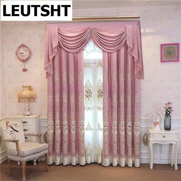 

european luxury pink brown purple blue embroidered living room bedroom curtains custom made french window curtain & drapes