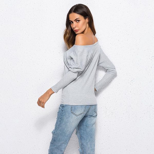 

women's t-shirt 2021 autumn fashion slash neck knitting women solid off-the-shoulder bat sleeve threaded, White