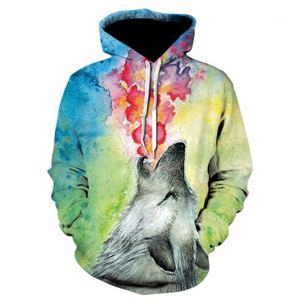 

men's hoodies & sweatshirts fashion cool man hip hop hoodie casual sweater streetwear harajuku 3d animal wolf print top, Black