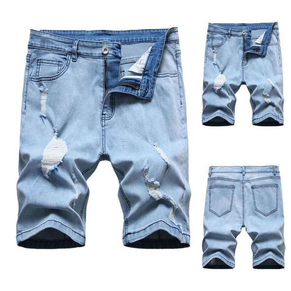 

men's shorts denim summer slim stretch casual hole high street straight jeans large size homme, White;black
