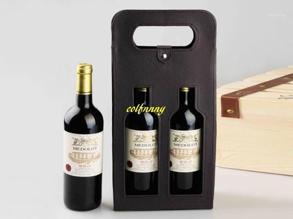 Embrulho de presente 20pcs/lote rápido sacos de vinho duplos de caixas de embalagem caixa de couro vermelha