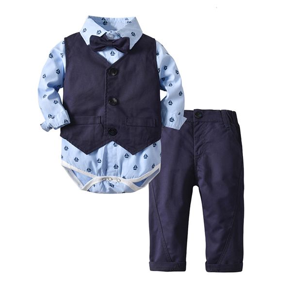 

batch baby gentleman printed creeping suit 3-piece customized, Blue