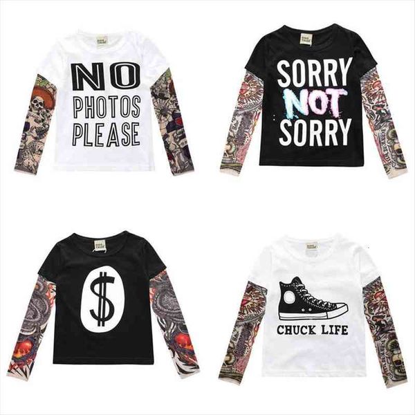 

novelty tattoo long sleeve children t-shirts cotton boys t shirt autumn girls 2-7years children clothes, Blue