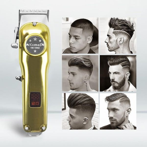 

kemei metal professional hair clipper cordless men's electric trimmer lcd display machine barber cutter clippers