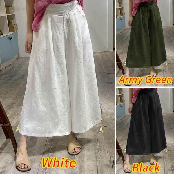 

women's pants & capris plus size 2021 women elastic waist trousers casual solid zanzea autumn female loose bottom ladies wide leg, Black;white