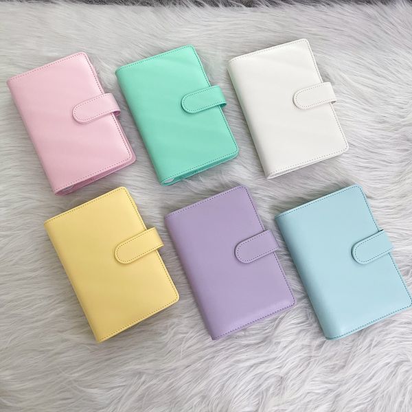 Caderno A6 Fichário Couro PU 6 Anéis Espiral Folha Solta Bloco de Notas Capa Macaron Candy Color Diary Shell para Estudante