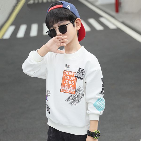 T-shirt da primavera dos meninos Spring Korean's Wear Medium Big Kids 'Style Falds Filys Slave de manga longa Camiseta