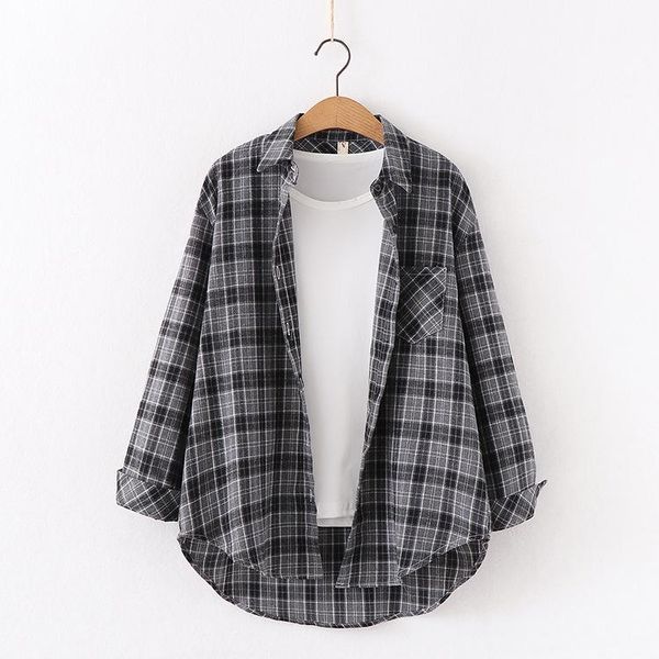 

women's blouses & shirts autumn ten-color plaid shirt long-sleeved loose jacket all-match blouse fashion trend women, White