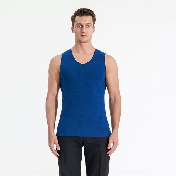

8omw men' seamless plush thermal v-neck solid color high men' tank elastic warm underwear vestvest with double-sided frosted bo, White;black