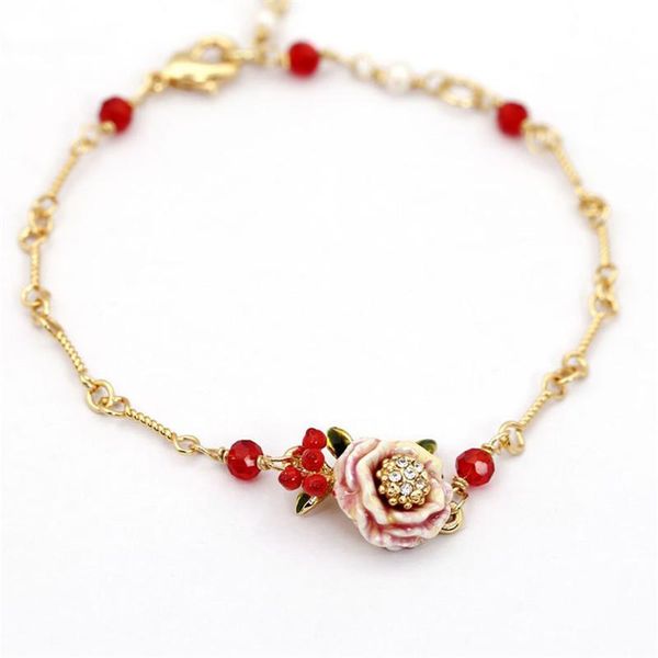 

link, chain european and american fashion personality trend simple forest style artificial hand-painted flower adjustable bracelet, Black