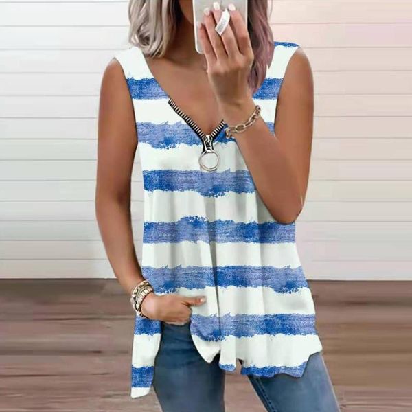 

women's blouses & shirts summer tie-dye striped tank shirt women sleeveless v neck loose fit tee female casual clothing 2021 blusas y, White