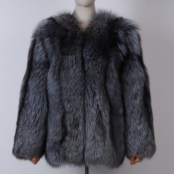 

women's fur & faux silver coat ladies natural outwear women real jacket, Black
