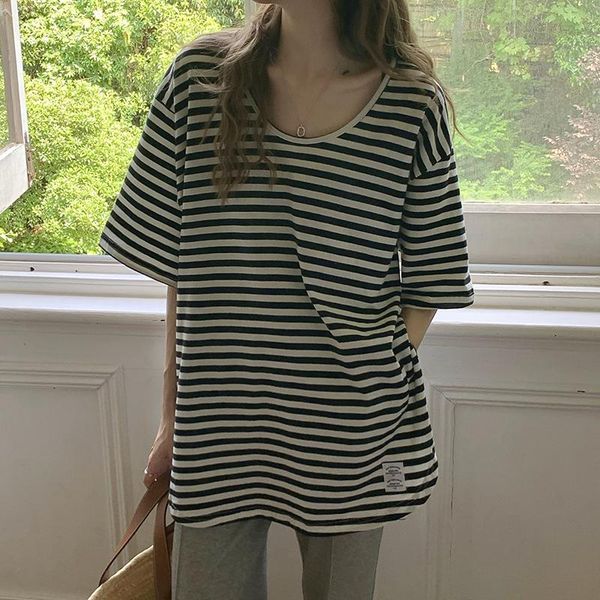 

women's t-shirt ytx1537 2021 summer casual simple style fashion striped short sleeve, White