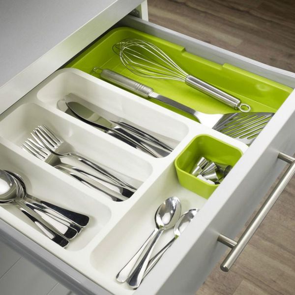 

retractable kitchen drawer divider board finishing box cutlery storage knife and fork chopsticks spoon shelf drawers