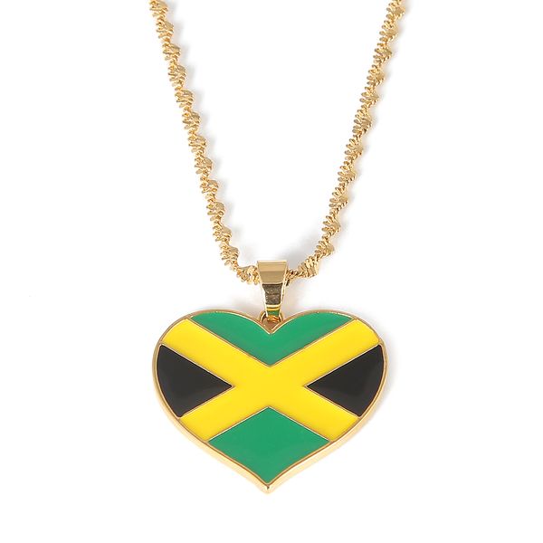 

country jamaica heart flag pendant necklaces african jamaican jewelry for women gifts, Silver