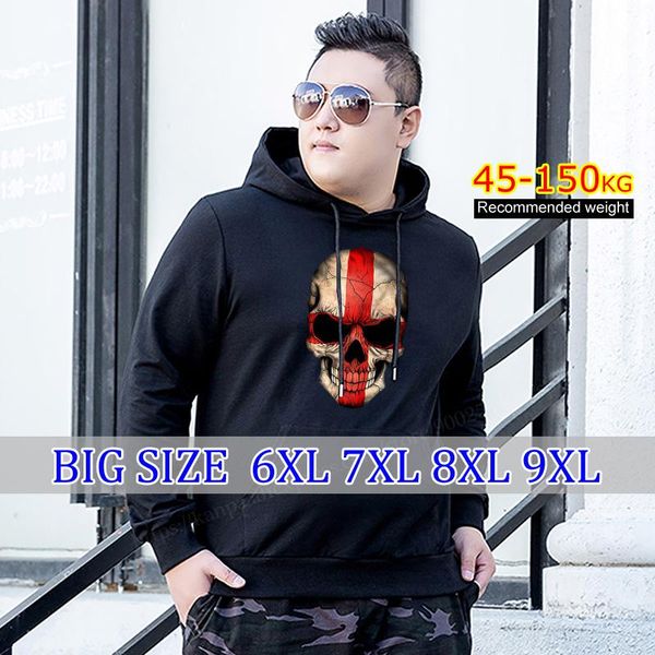 

men's hoodies & sweatshirts 6xl 7xl hooded skull big man 9xl oversize clothes for men hip-hop hoodie artist painting fashion autumn/win, Black