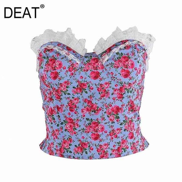 

[deat] big size women temperament elegant printing ruffles breast wrap sling tank summer fashion 13d060 210527, White
