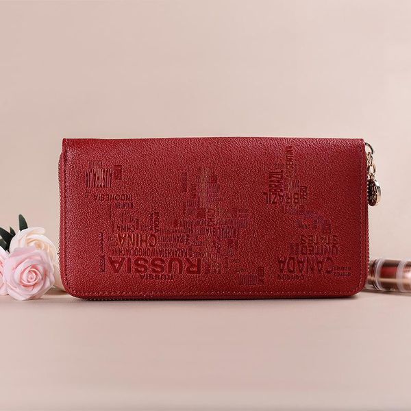 

wallets 2021 ladies printed leather wallet long foreign trade europe clutch change, Red;black