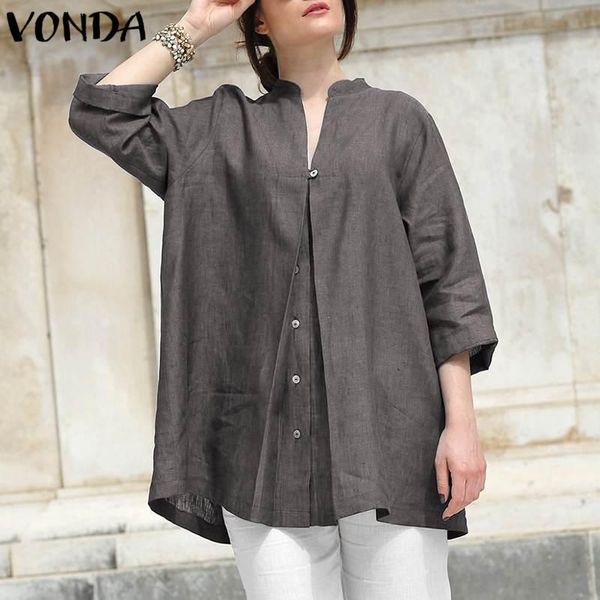 

women's blouses & shirts vonda women blouse 2021 autumn vintage buttons long sleeve v neck casual loose baggy plus size blusas fem, White