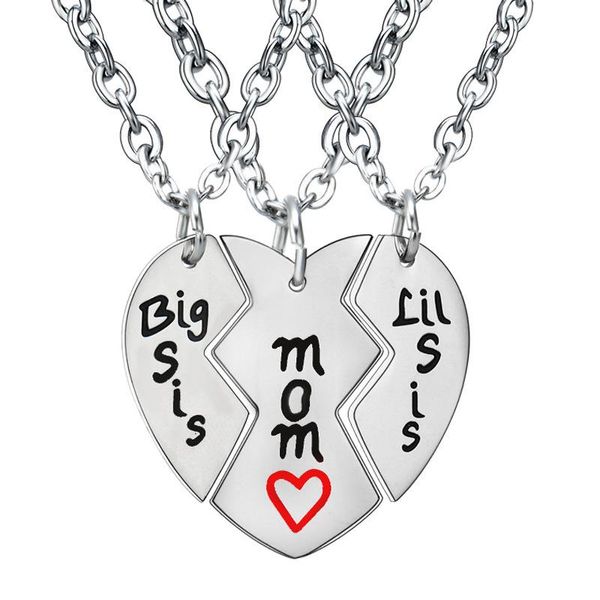 

pendant necklaces 3pcs/set stainless steel mom sister necklace for women broken heart puzzle sisters family female jewelry gifts, Silver