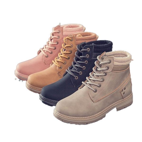 

short boots single in large size women's leather with laces 2021 autumn and winter products, Black