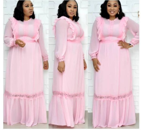 

african dresses for women chiffon lace rulffes long sleeve robe dress maxi vintage party large size clothing casual, Black;gray