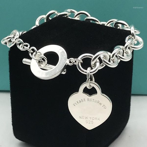 

brand bracelets charm original ladies s925 sterling silvers classic heart tag circle letter o-shaped men bracelet jewelr, Golden;silver