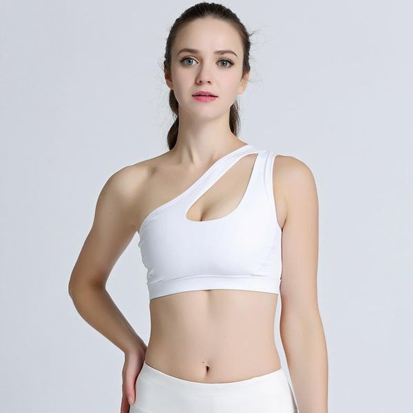 

gym clothing solid one shoulder yoga seamless shockproof bra fitness running women workout beauty back sport vest, White;black