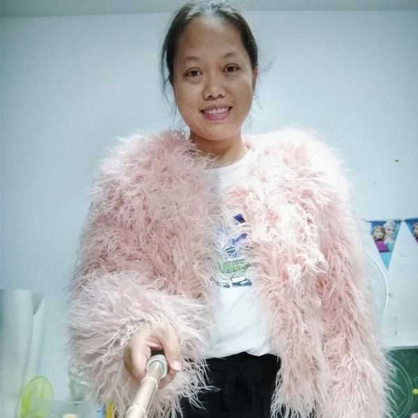 

women's fur & faux gtgyff pink shaggy jacket coat for women 2021 fall winter flurry outerwear warm clothes dropship customize top, Black