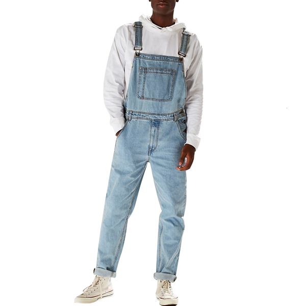 

pantbib jeans men hip-hop straight denim overalls streetwear men's jumpsuit, Black
