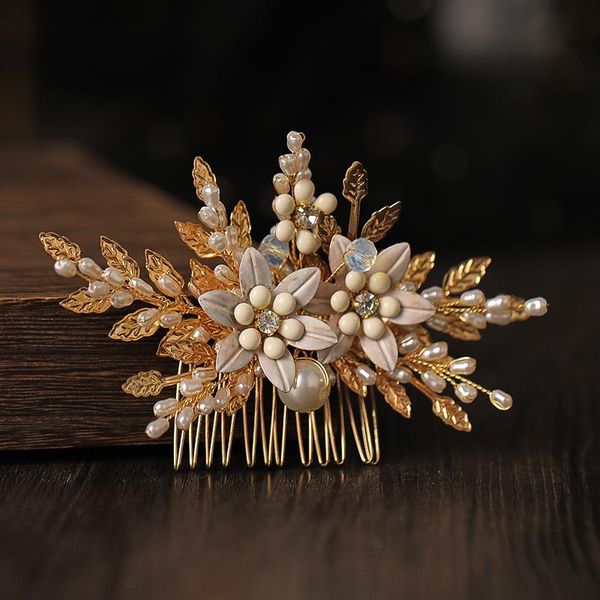 

hair clips & barrettes elegent vintage gold tiaras combs pearls leaves wedding accessories bridal women headpiece jewelry pagent party, Golden;silver