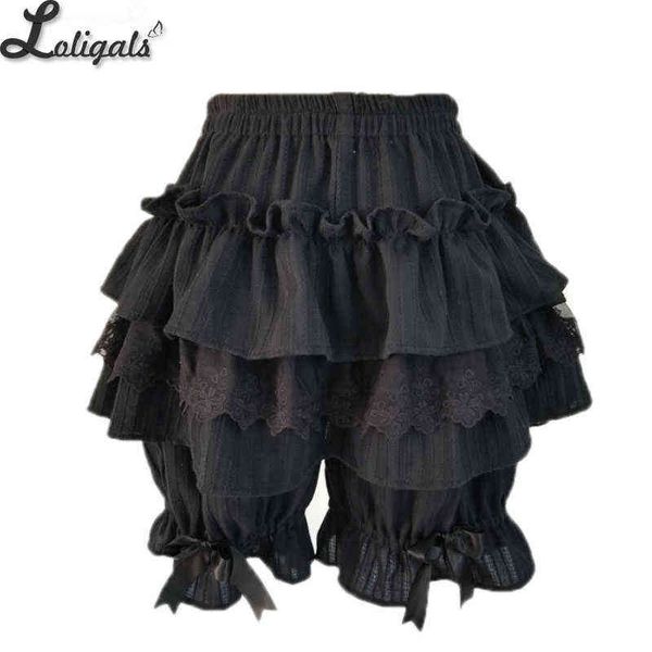 

cute black/white lolita shorts lace ruffled elastic waist cotton bloomers 211109, Black;pink