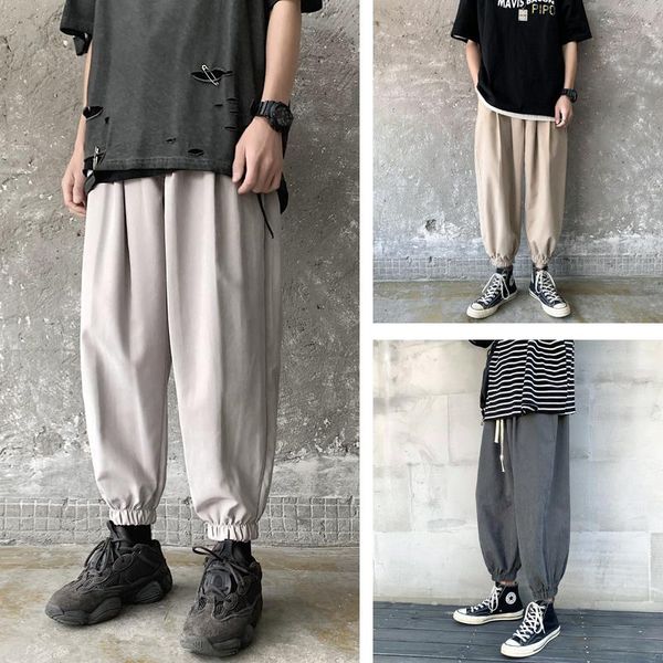 

men's pants summer thin casual fashion solid color joggers men streetwear wild hip-hop loose drawstring trousers mens, Black