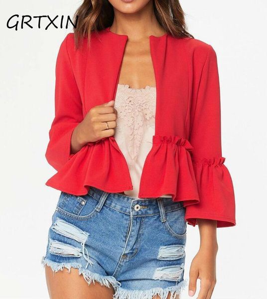 

women's suits & blazers 2021 spring fashion red blazer women ol puff sleeve workwear coat no button three quarter ladies outwears, White;black