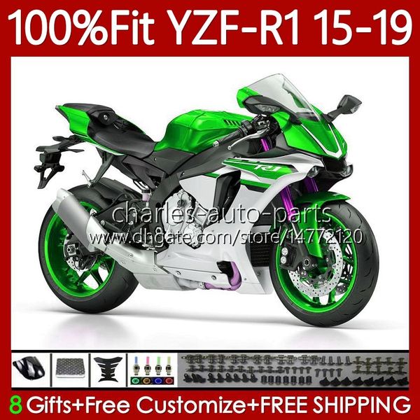 Carive di iniezione per Yamaha YZF R 1 1000cc YZF-R1 2015-2019 104NO.103 YZF R1 1000 CC YZF-1000 YZFR1 15 16 17 18 19 YZF1000 2015 2017 2017 2018 2018 2019 OEM Body Kit Green bianco verde bianco