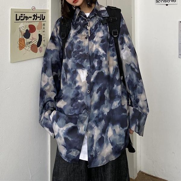 

couple shirts punk fashions vintage tie-dye ink painting printing shirt for men casual male clothing loose chemise homme men's, White;black