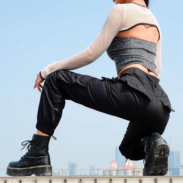 

women's pants & capris army harem camo streetwear punk black carago women trousers korean ins high waist loose joggers, Black;white