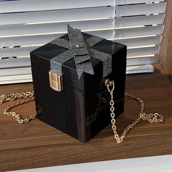 

evening bags clear pvc box shape bag transparent handbag luxury bow acrylic chains women designer party small totes lady purses