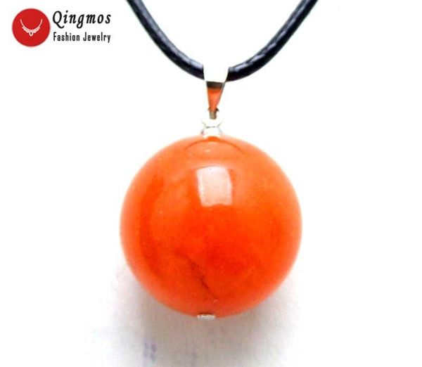 

pendant necklaces qingmos natural jades necklace for women with 18mm round red jewelry chokers 17-18'' cord chain nec5967, Silver