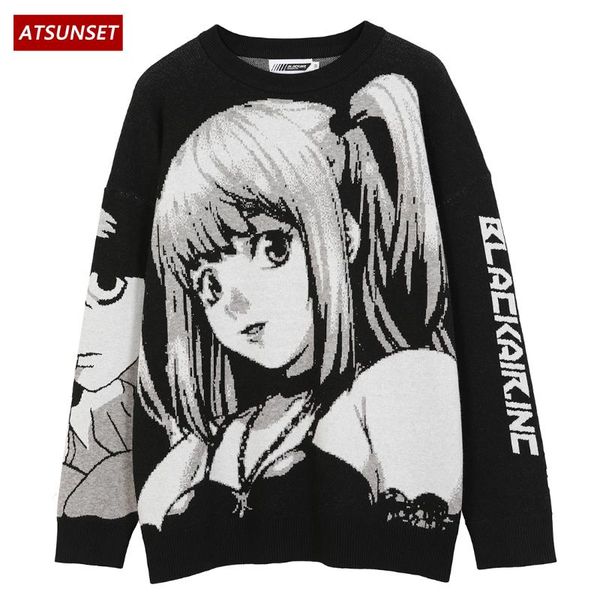 

men's sweaters atsunset anime girl knitted death note sweater pullover 2021 hip hop streetwear vintage style harajuku knitting, White;black