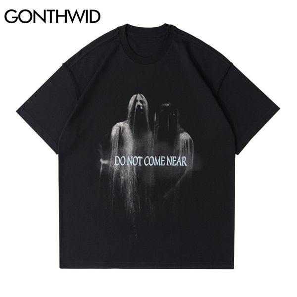 

t-shirts hip hop ghost print oversized tshirts punk rock gothic short sleeve tees harajuku hipster casual cotton 210602, White;black