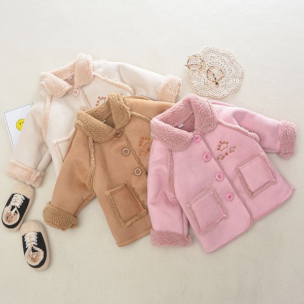 

new baby clothes cute plush collar childrens jacket for girls lapel baby clothes girls for 1-6 years old, Blue;gray
