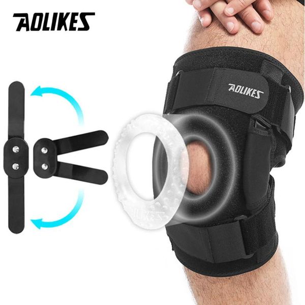 

elbow & knee pads aolikes open patella kneepad breathable support brace side aluminium alloy stabilizer for basketball joint fixed, Black;gray