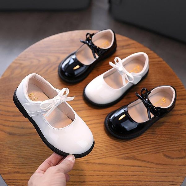 

spring baby girl shoes cute bow kids princess solid color flat heel girls dress black white sh107, Black;grey