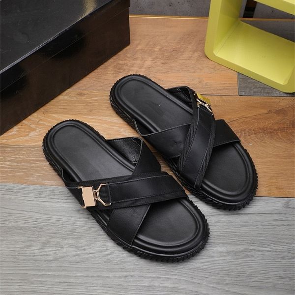 

summer new cross sandals metal buckle cowhide surface outdoor beach shoes guangzhou high end 70% off factory store online sale, Black