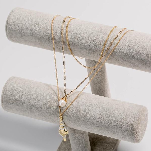 

chains bohemian personality metal conch natural pearl pendant necklace ladies charm multi-layer chain jewelry, Silver
