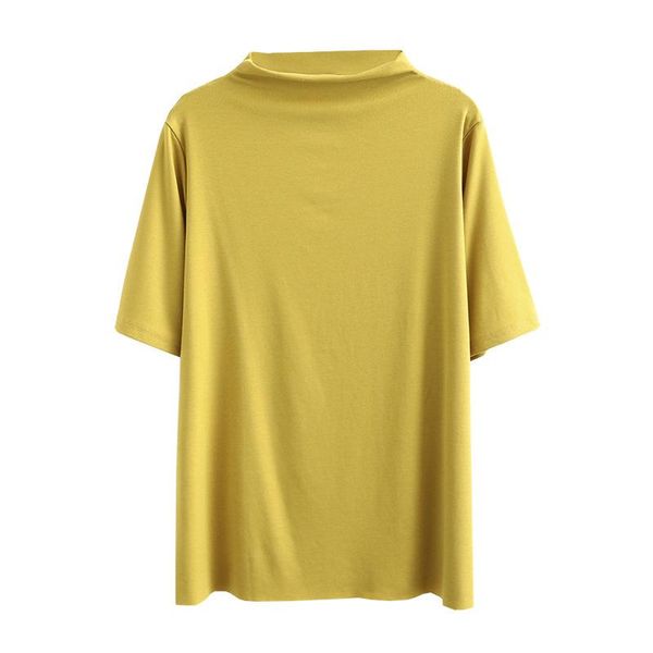 

plus size t-shirt spring summer 2021 women tshirt clothes half sleeve bottoming shirt fashion casual mock neck solid, Black
