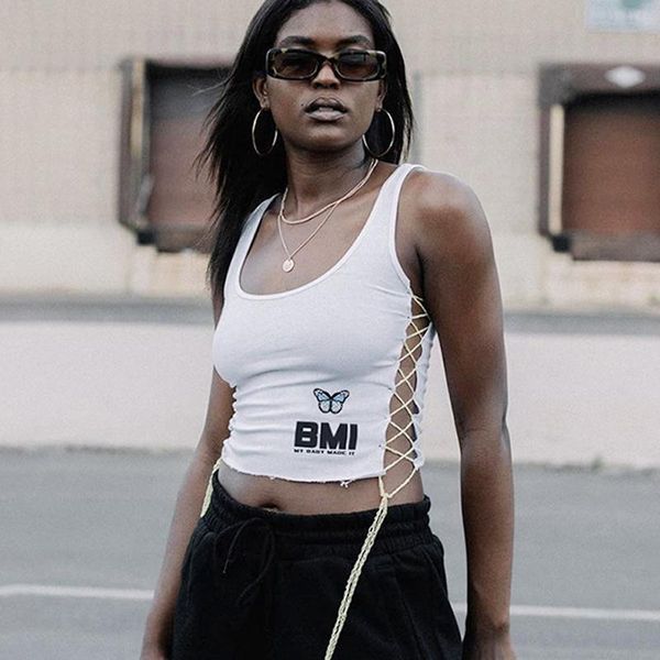 

women's tanks & camis 2021 autumn fashion street shooting butterfly embroidery straps slim vest for women casual short tank, White