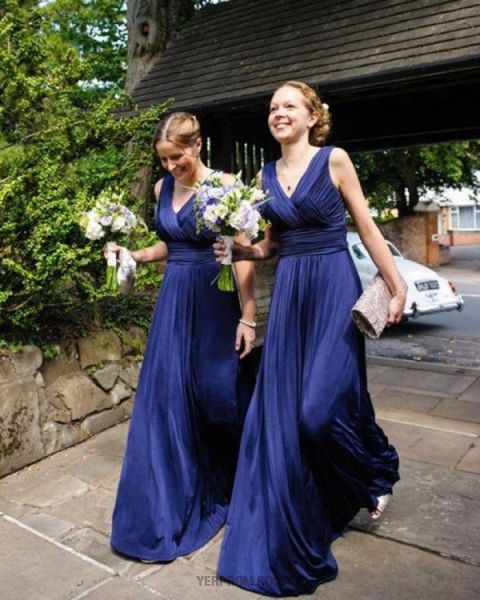 

new arrival a line formal evening dresses plunging off shoulder v neck sleeveless satin ruched prom gowns robe de soiree 2021 maid of honor, White;pink